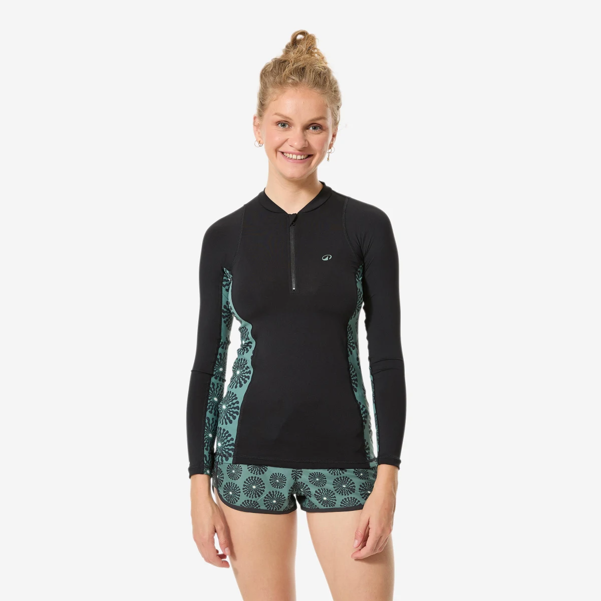 DECATHLON Dámsky top 500 Sunny na zips s dlhými rukávmi a UV ochranou čierny a kaki XL · záber 1