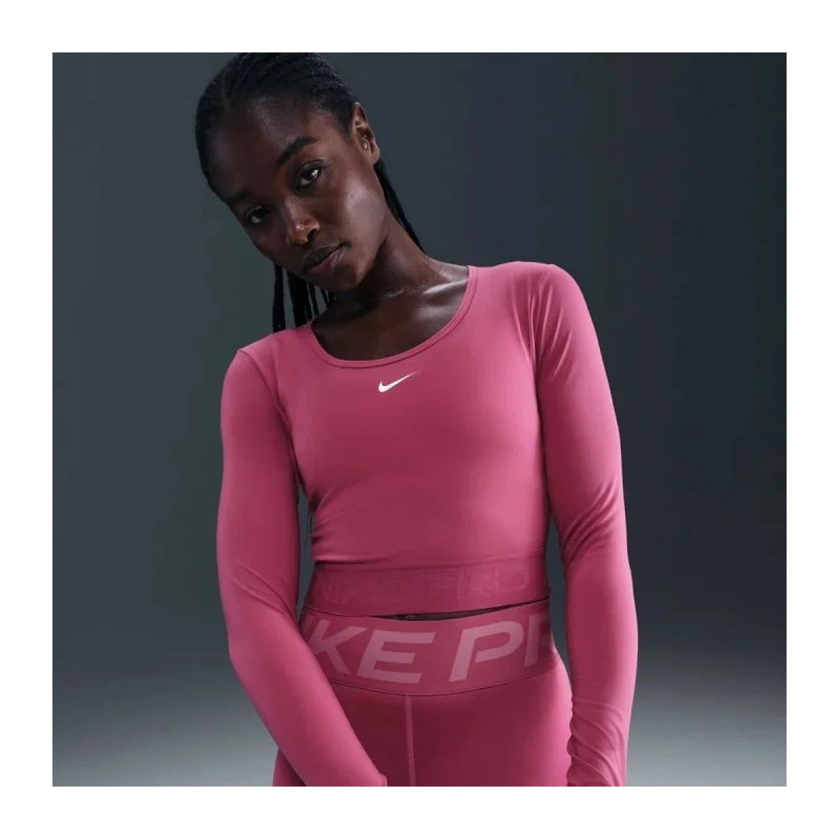 Dámské tréninkové tričko s dlouhým rukávem NIKE PRO W NP DF LS TOP GG SHINE SWEET BEET RUSH MAROON WHITE · záber 5