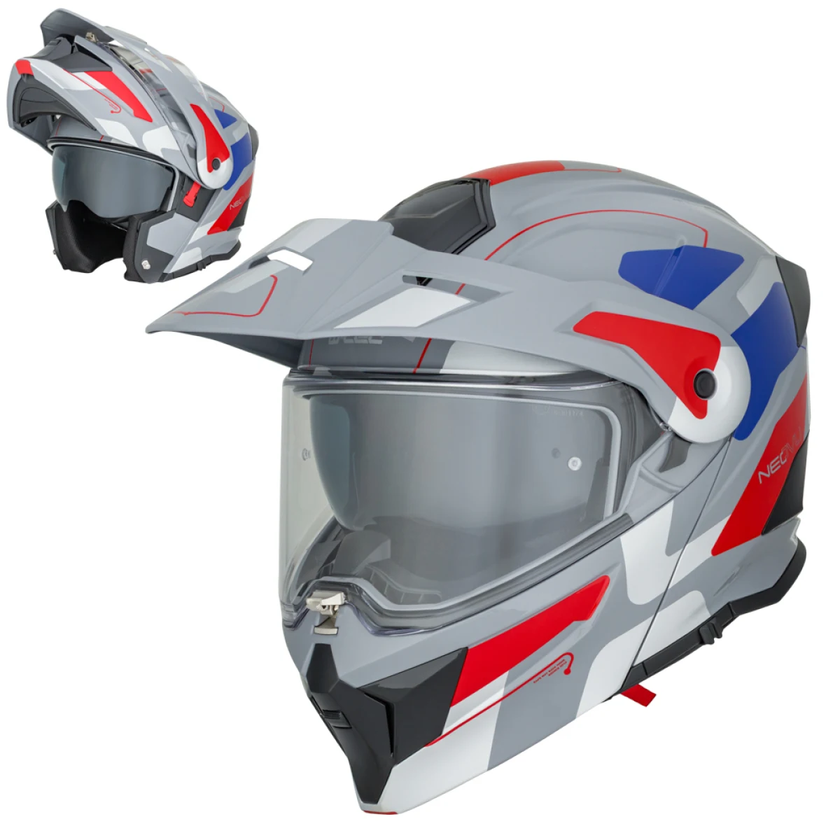 Výklopná moto prilba 3v1 W-TEC Neovu Graphic Farba šedo-červeno-modrá, · záber 1