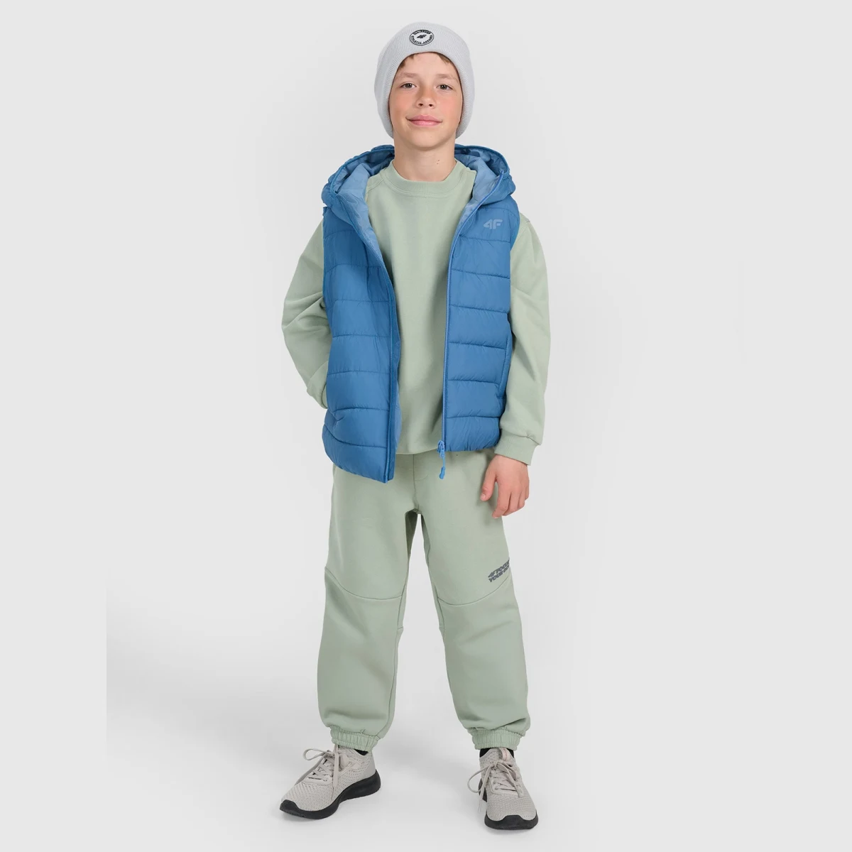 Chlapecká oversize tepláková mikina bez zipu bez kapuce - olivová · záber 2