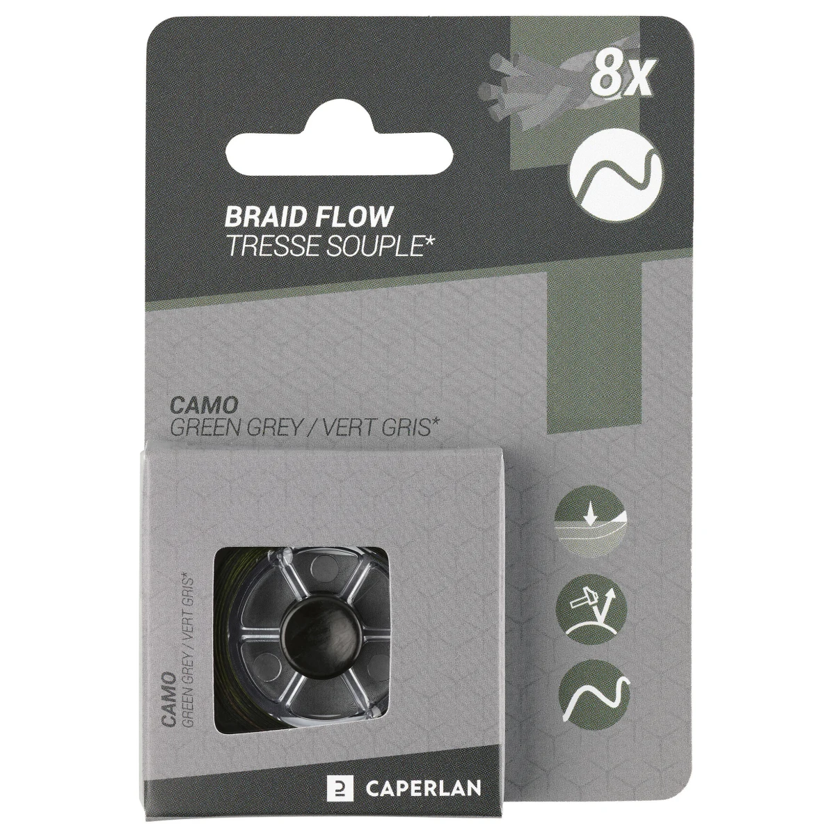 CAPERLAN Nadväzcová spletaná šnúra na lov kaprov Flow zelená/sivá 20 m 30/100 · záber 1