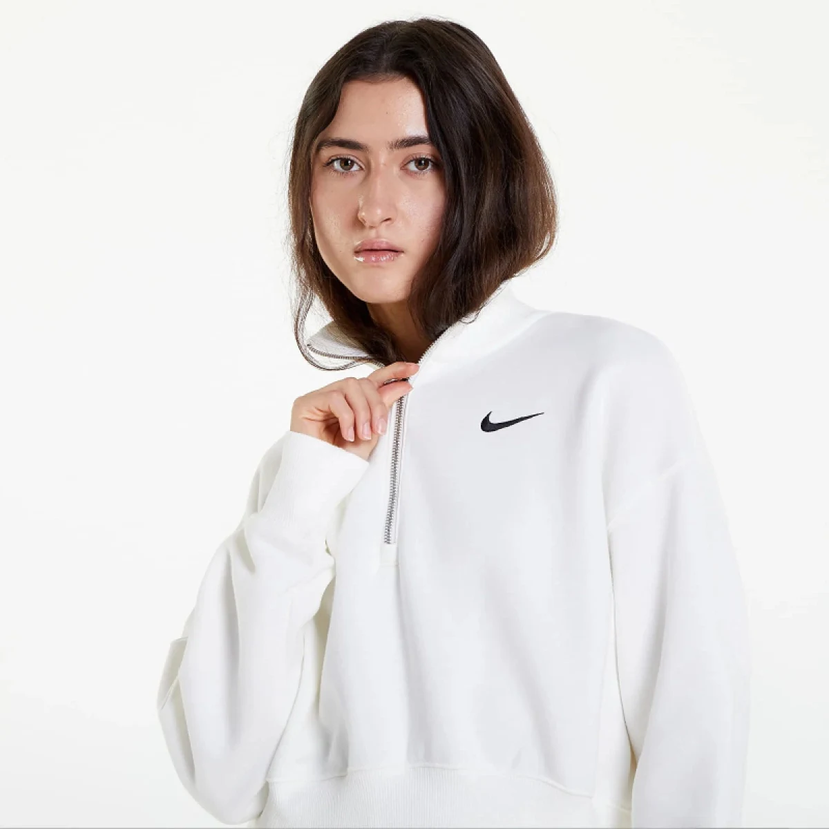 Dámska mikina s 1 2 zipsom NIKE W NSW PHNX FLC QZ CROP SAIL BLACK · záber 4