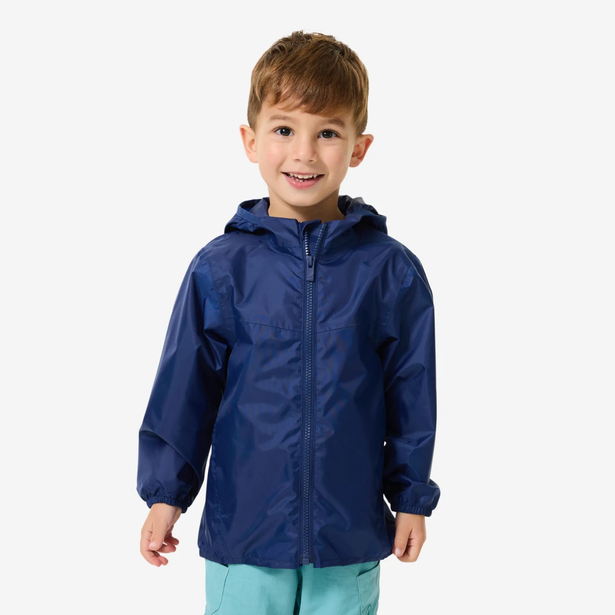 QUECHUA Detská nepremokavá turistická bunda MH100 tmavomodrá 5-6 r (113-122 cm) · záber 1