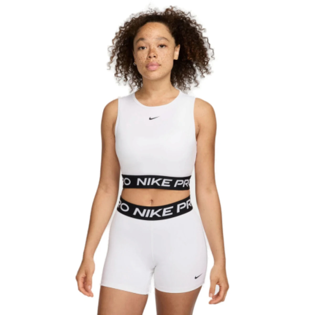 Dámské tréninkové tričko s krátkým rukávem NIKE PRO DF 365 CROP TANK-100 WHITE BLACK · záber 1