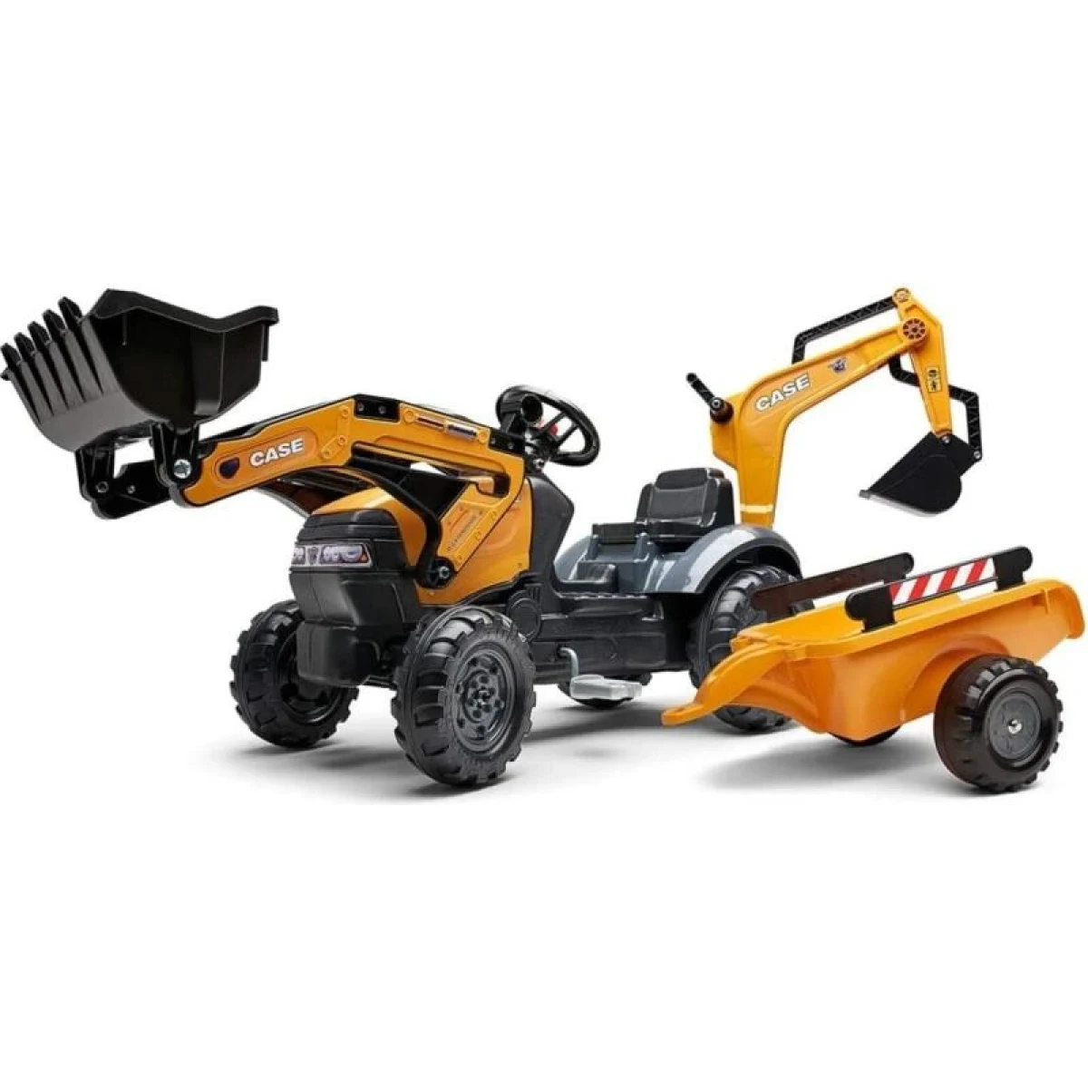 Falk Šlapací traktor 967N Case CE s nakladačem, rypadlem a vlečkou · záber 1