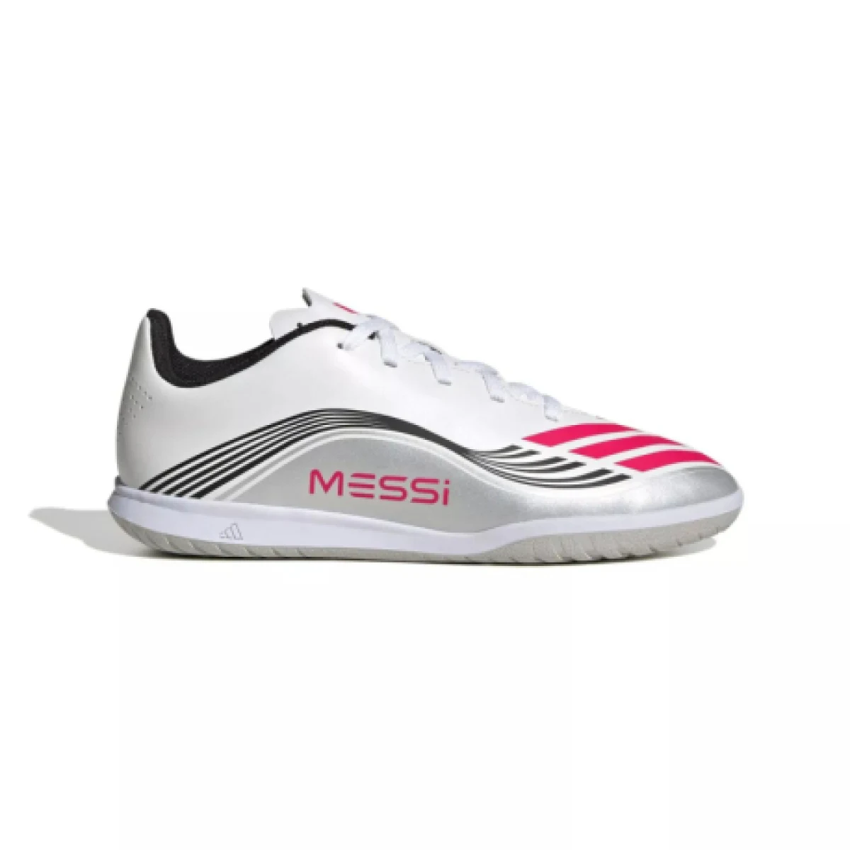 Chlapčenské futbalové kopačky halové ADIDAS F50 Messi Club Jr IC cloud white lucid red silver metallic · záber 1