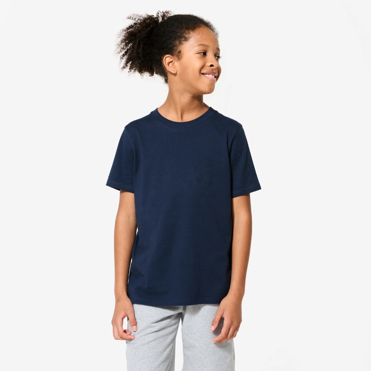 DOMYOS Detské bavlnené tričko unisex na cvičenie tmavomodré 10-11 r (141-150 cm) · záber 2