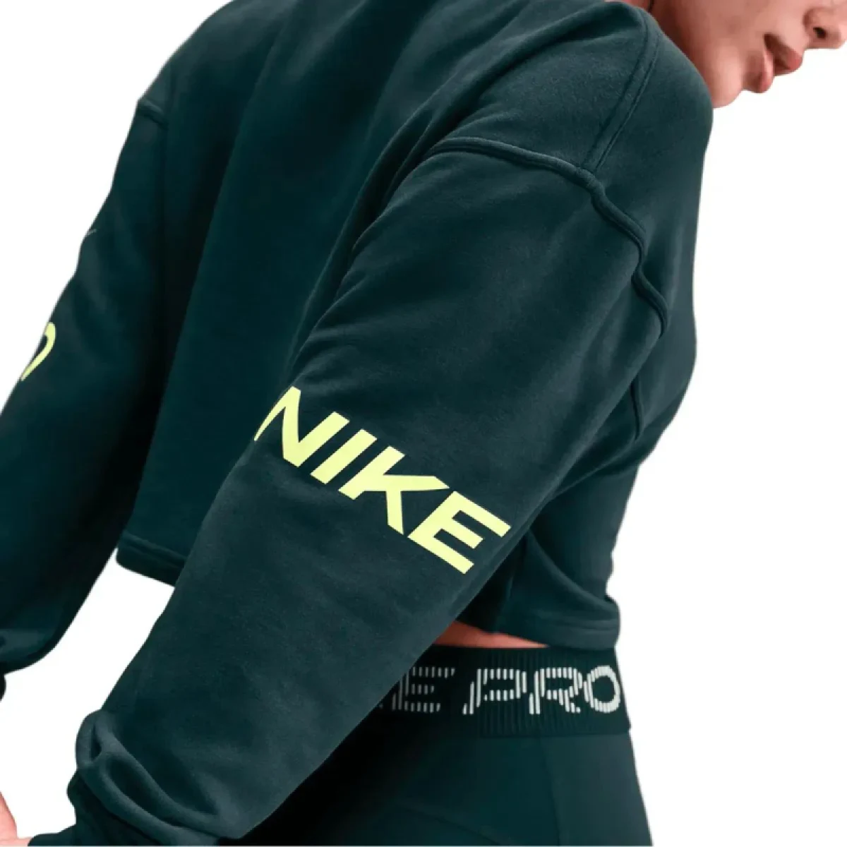 Dámska mikina NIKE PRO W NP DF FLC CREW TT GRX SEAWEED LT LEMON TWIST WHITE · záber 3