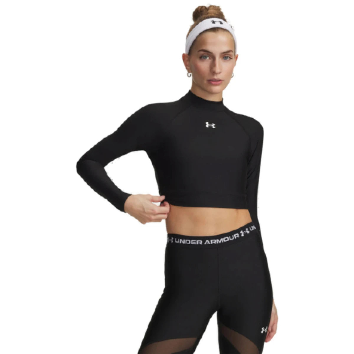 Dámske kompresné tričko s dlhým rukávom UNDER ARMOUR HeatGear Crop Mock LS-BLK · záber 1