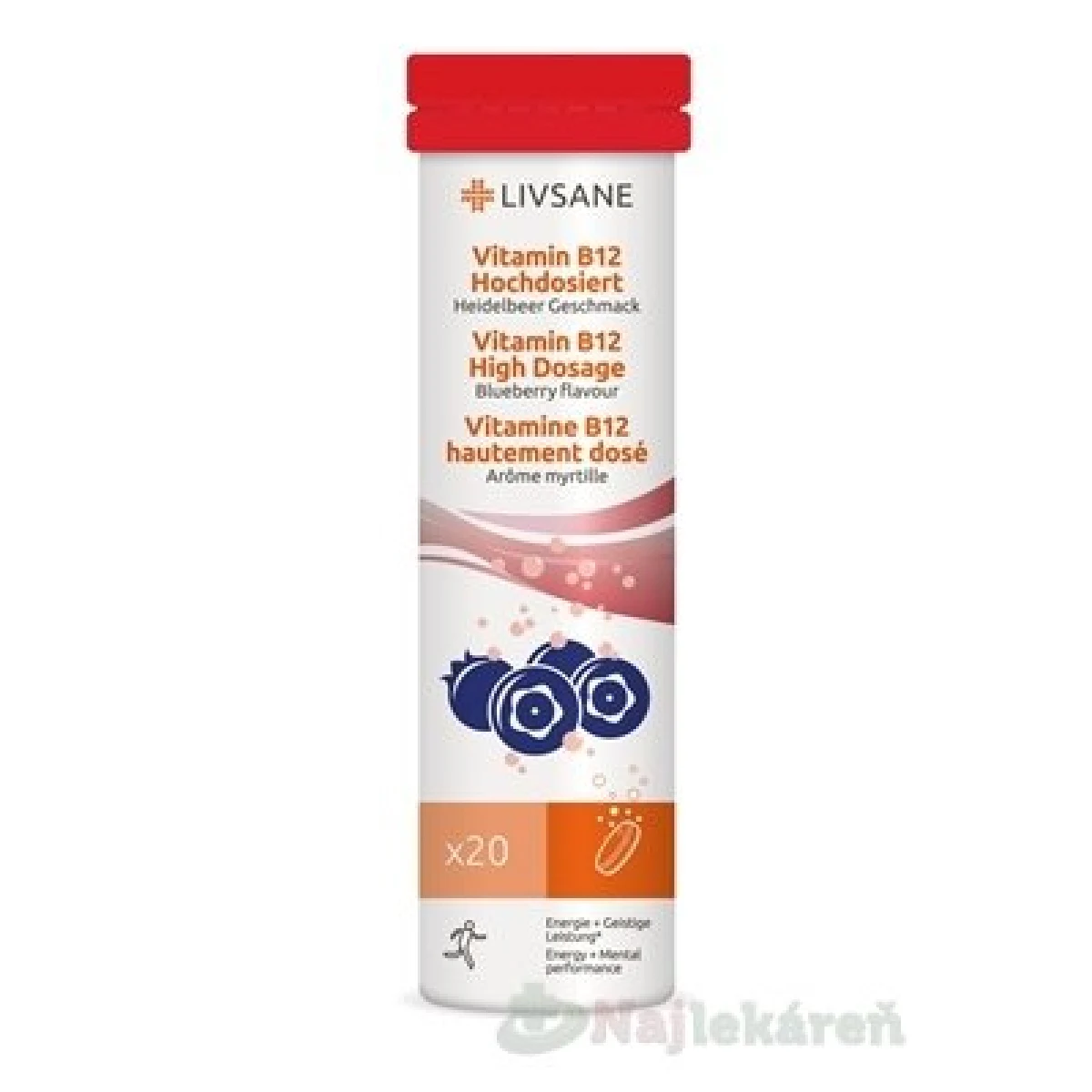 LIVSANE B12 šumivé tablety, príchuť čučoriedka 20 tbl · záber 1