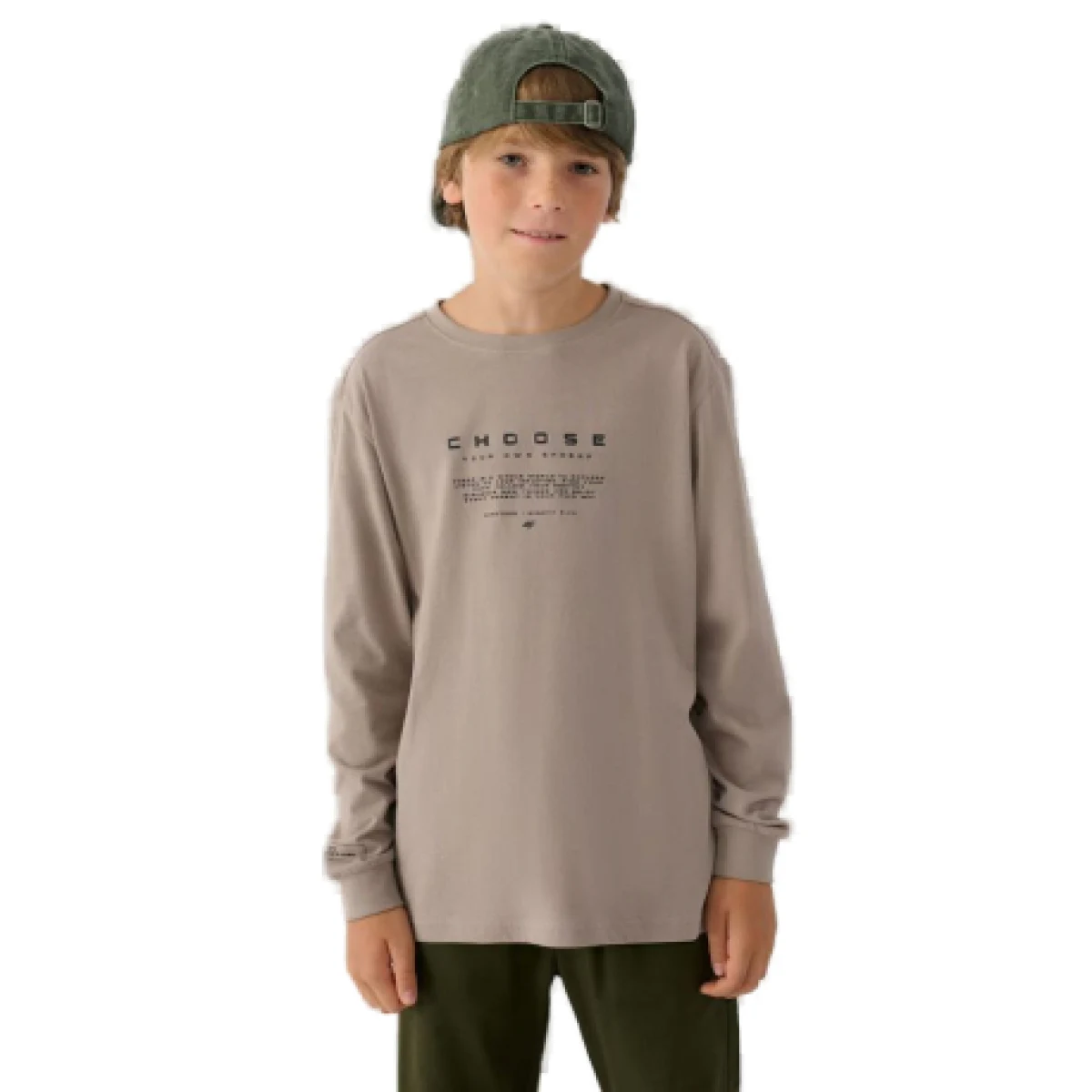Chlapecké tričko s dlouhým rukávem 4F JUNIOR LONGSLEEVE-JWAW24TLONM294-26S-WARM LIGHT GREY · záber 1