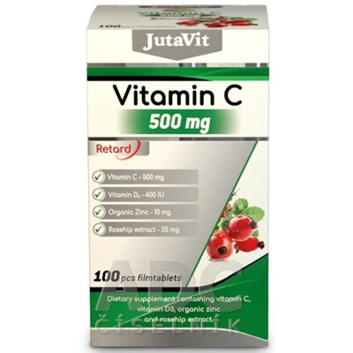 JUTAVIT Vitamín C 500 mg + D3 400 IU + zinok 15 mg s extraktom so šípok 100 tabliet · záber 1