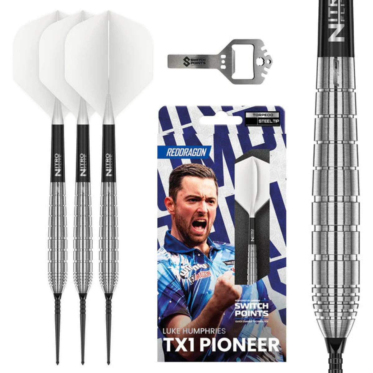 Dart szett Red Dragon steel Luke Humphries TX1 Switch Point 24g 90% · záber 1