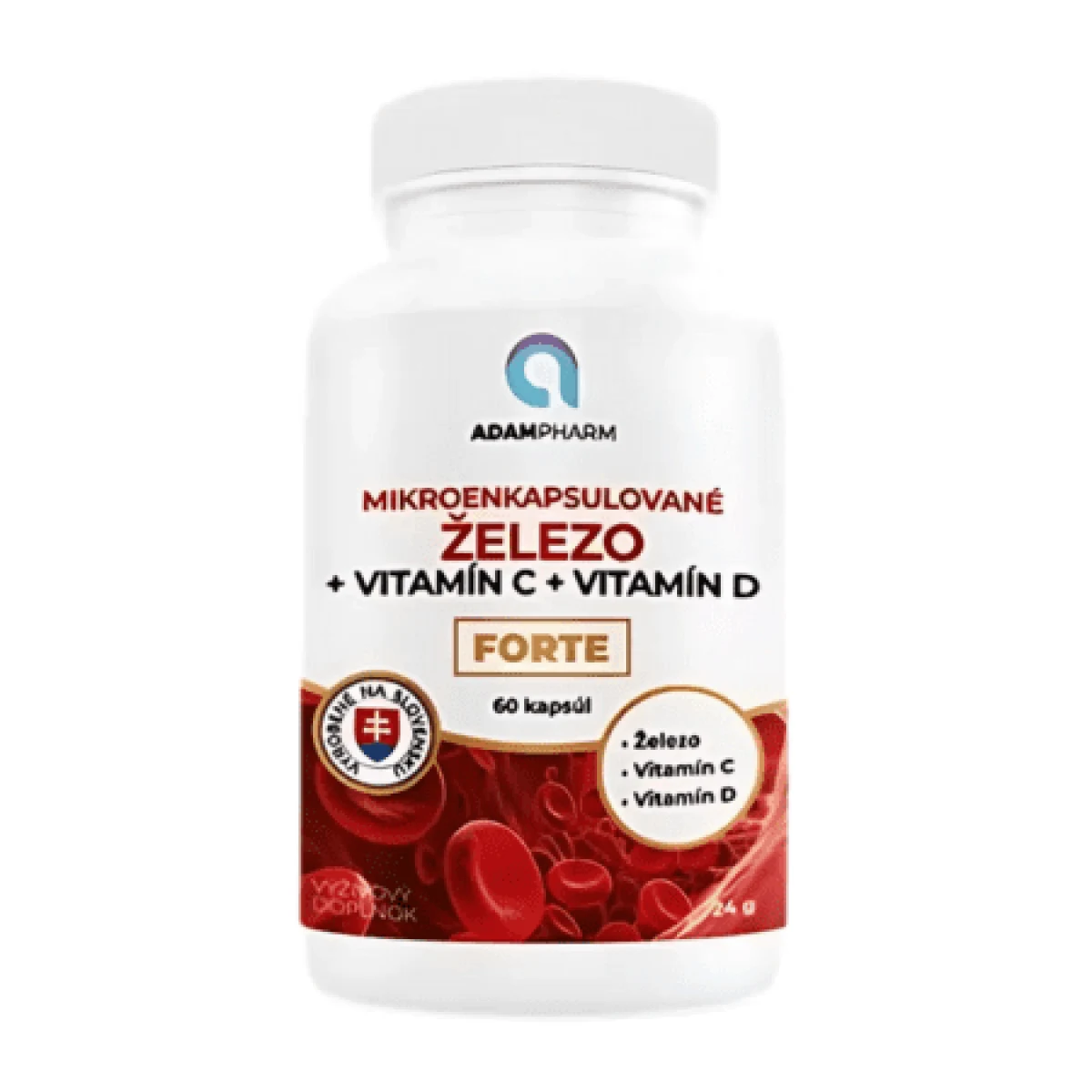 ADAMPHARM Železo + citamín C + vitamín D forte 60 kapsúl · záber 1