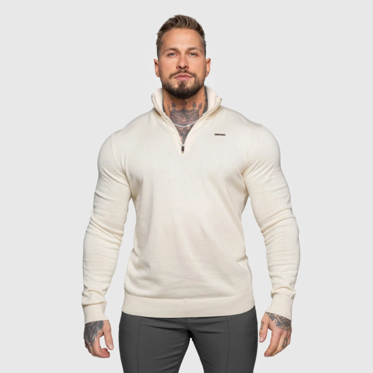 Sveter so zipsom Iron Aesthetics Tomas, béžový · záber 1