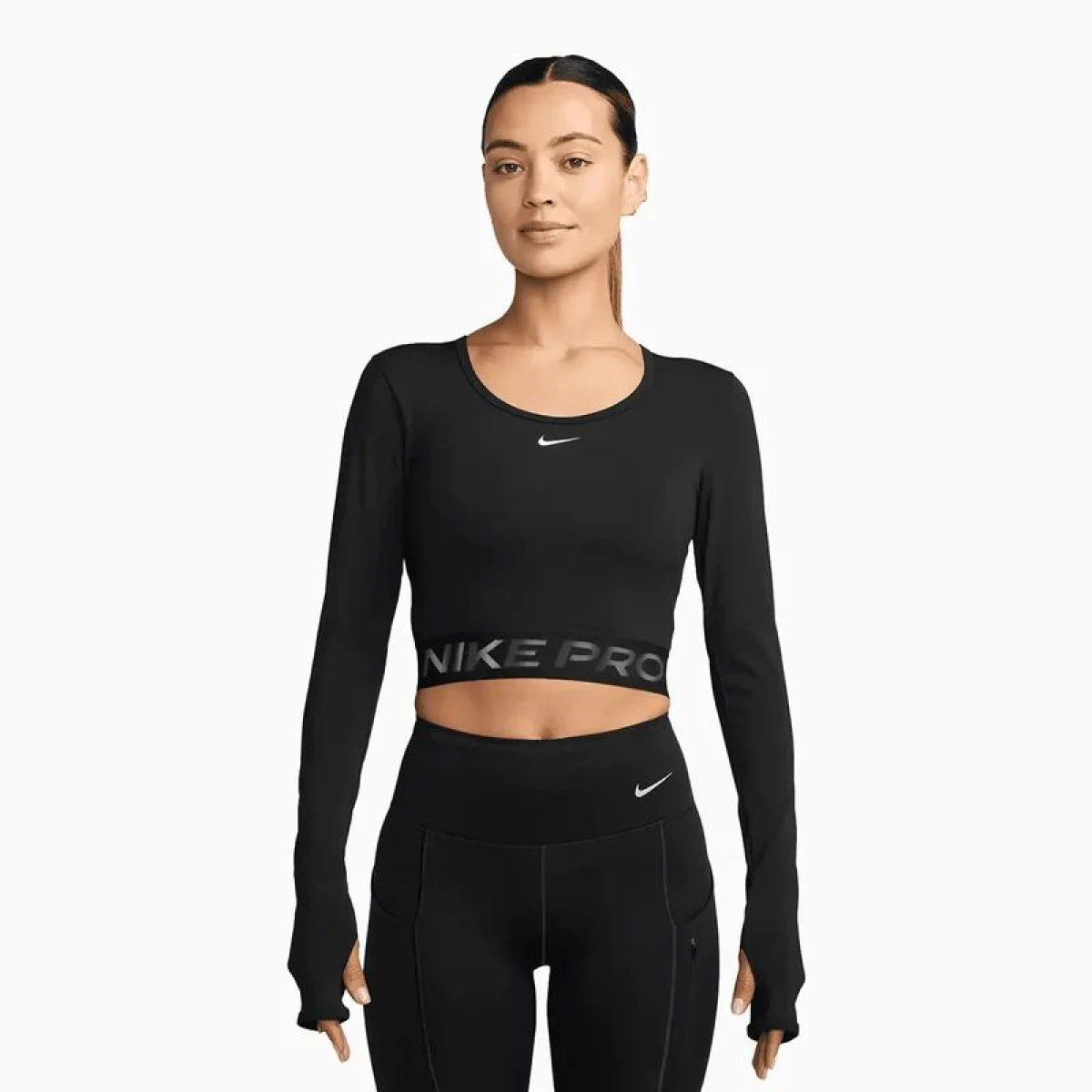 Dámské tréninkové tričko s dlouhým rukávem NIKE PRO W NP DF LS TOP GG SHINE BLACK ANTHRACITE WHITE · záber 2