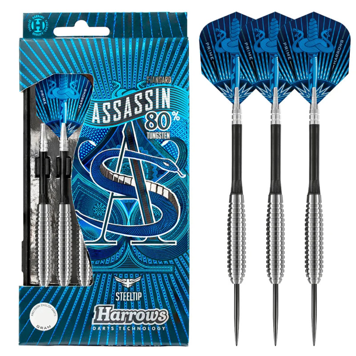 Dart szett Harrows steel 23g Assassin 80% (KR) gravírozott · záber 1