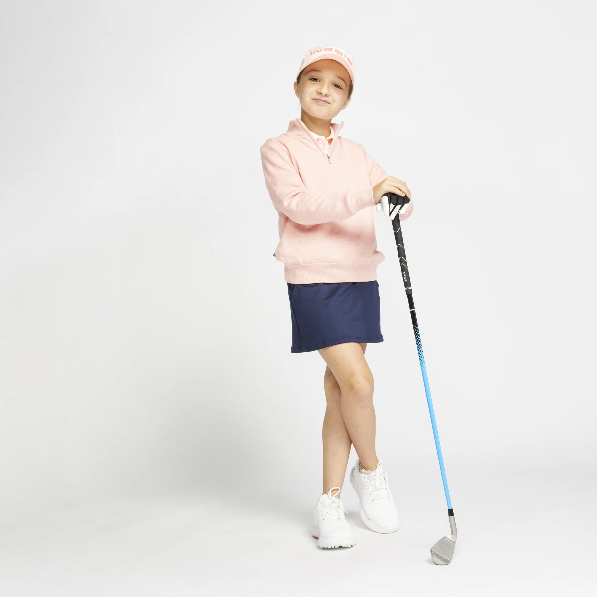 INESIS Dievčenská golfová šortková sukňa MW500 tmavomodrá 7-8 r (123-130 cm) · záber 1