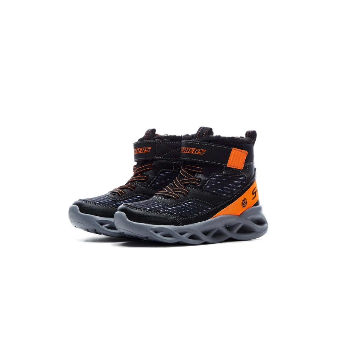 Chlapčenské vysoké zimné topánky SKECHERS Twisted Brights black orange · záber 5
