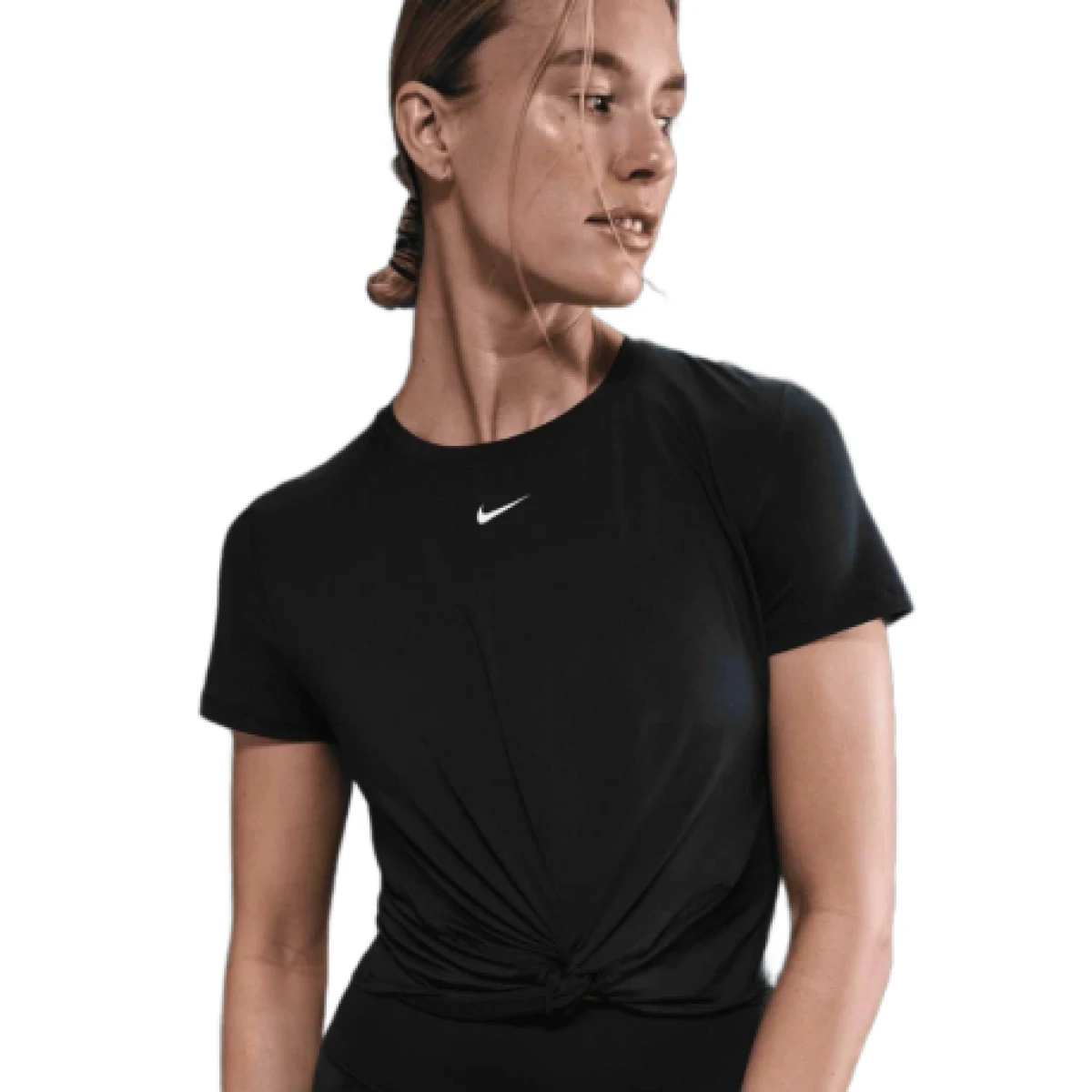 Dámske tréningové tričko s krátkym rukávom NIKE W NK ONE CLSC DF TWST SS TP WT BLACK WHITE · záber 1