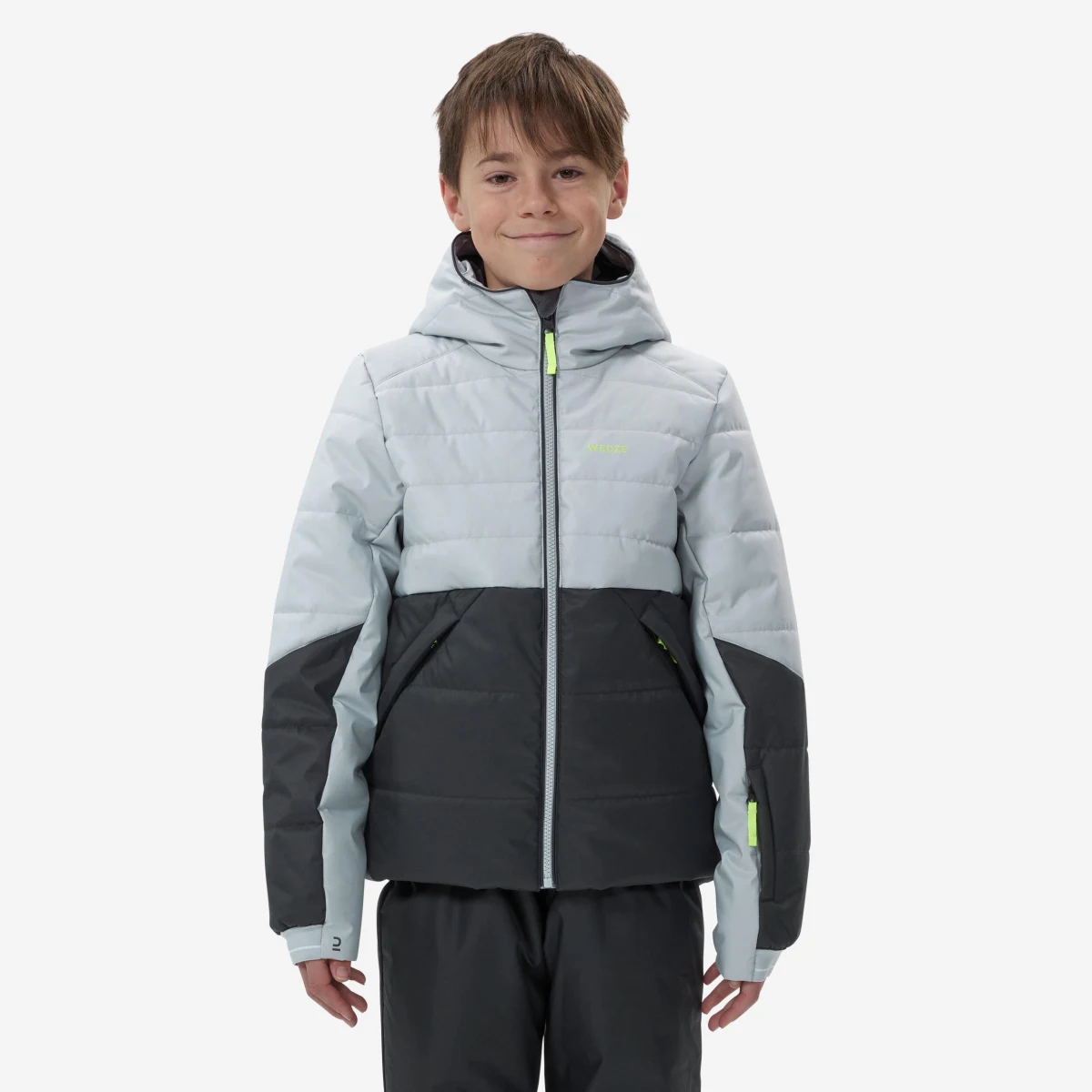 WEDZE Detská lyžiarska bunda 180 Warm hrejivá nepremokavá čierno-sivá 10 rokov · záber 1