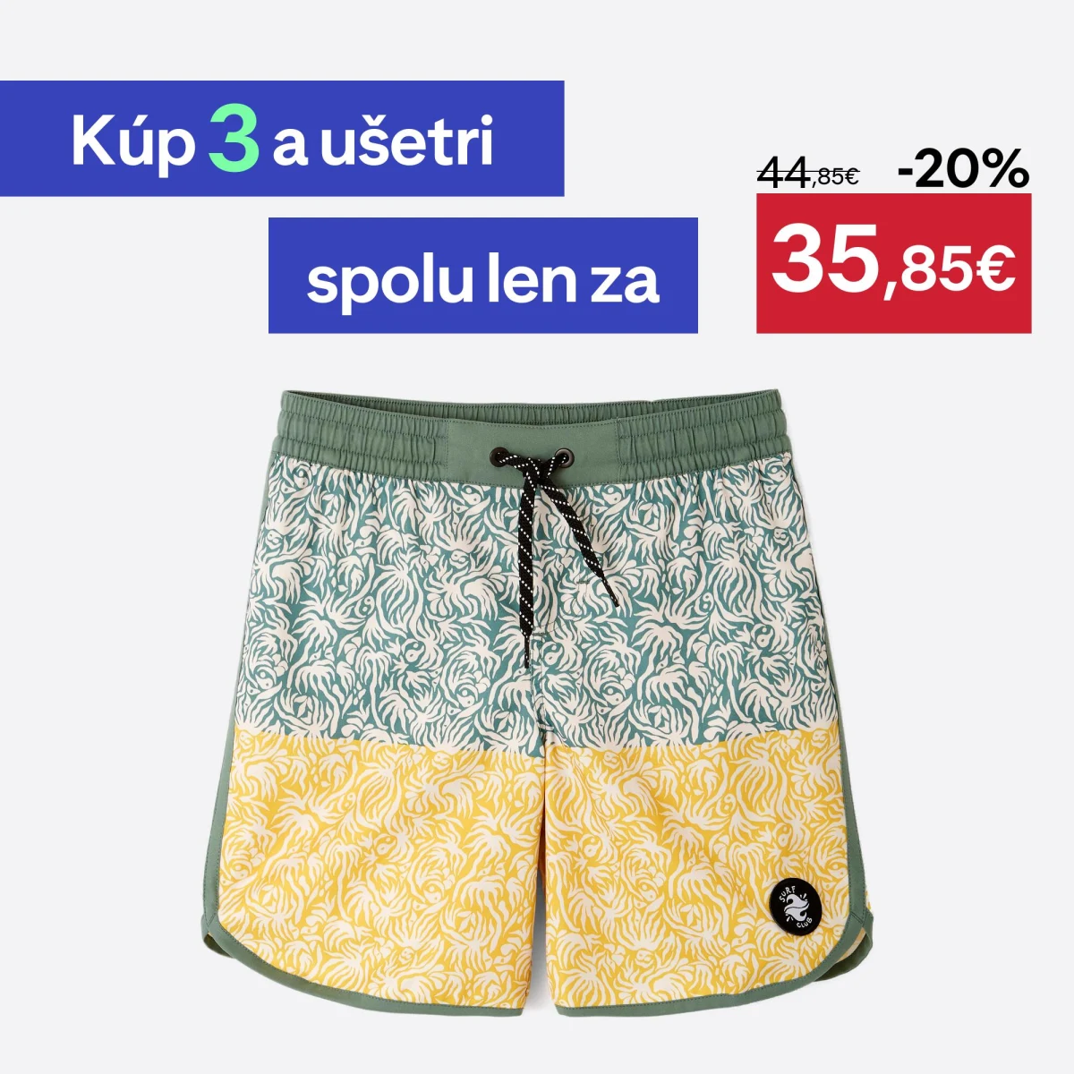 DECATHLON Detské plážové šortky 500 Florastripe kaki 10-11 r (141-150 cm) · záber 1
