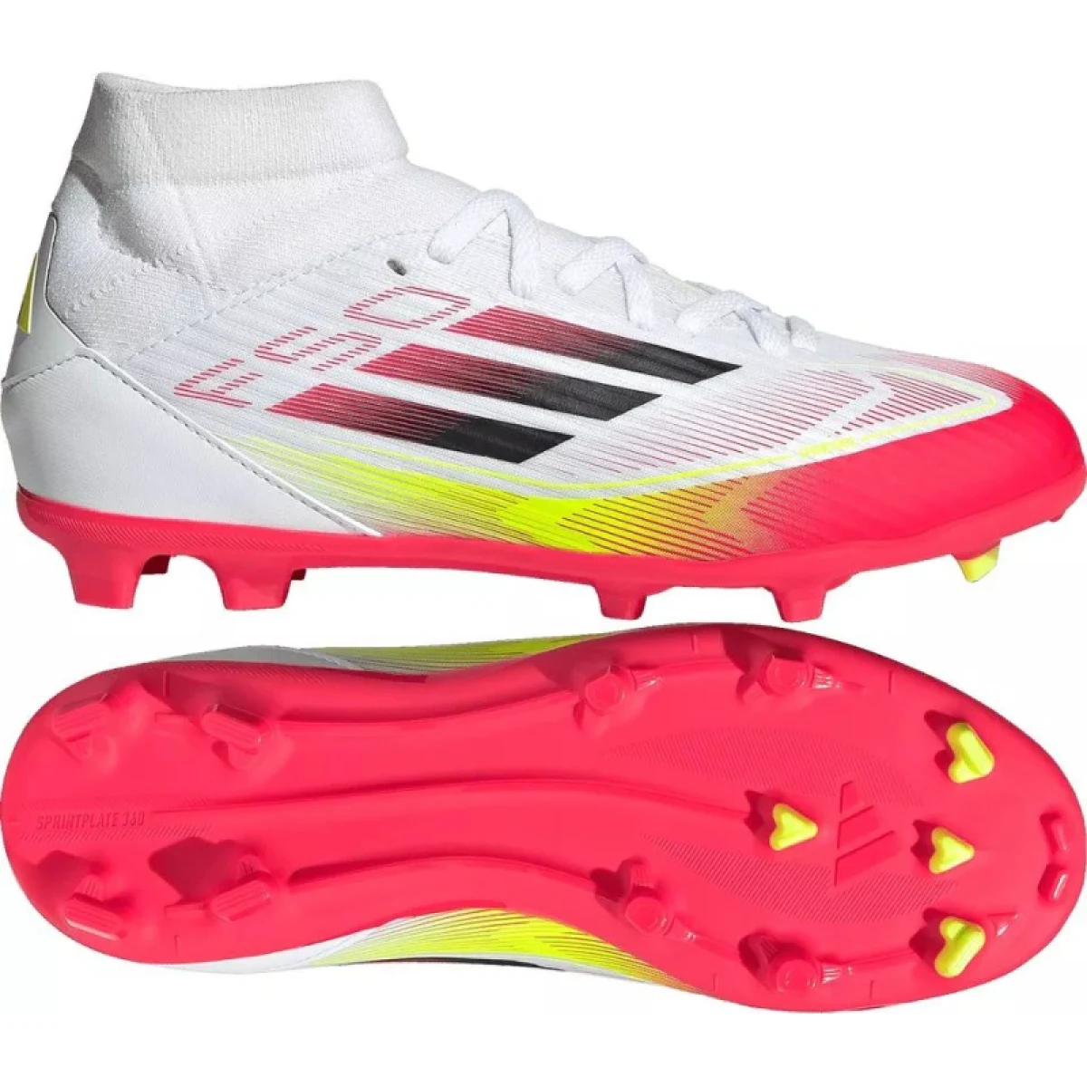 Chlapecké fotbalové kopačky outdoorové ADIDAS F50 League Mid Jr FG MG cloud white core black solar yellow · záber 3