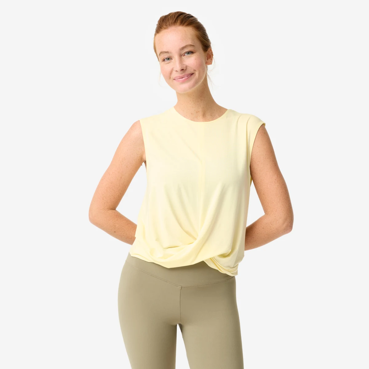 DECATHLON Dámske priedušné tielko na jogu a pilates svetložlté XL · záber 1