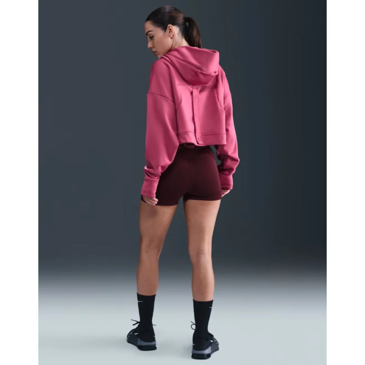 Dámska tréningová mikina s kapucňou NIKE PRO W NP TF FLC HOODIE GG GRX SWEET BEET WHITE · záber 5