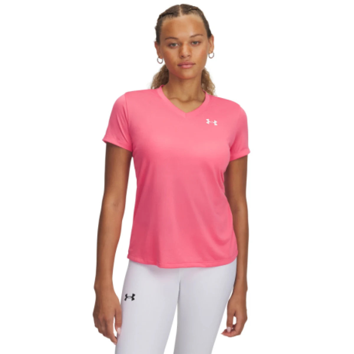 Dámské tréninkové tričko s krátkým rukávem UNDER ARMOUR Tech SSV- Solid-PNK · záber 1
