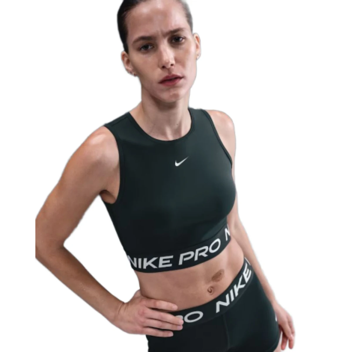 Dámske tréningové tričko bez rukávov NIKE PRO DF CROP TANK SEAWEED WHITE · záber 1