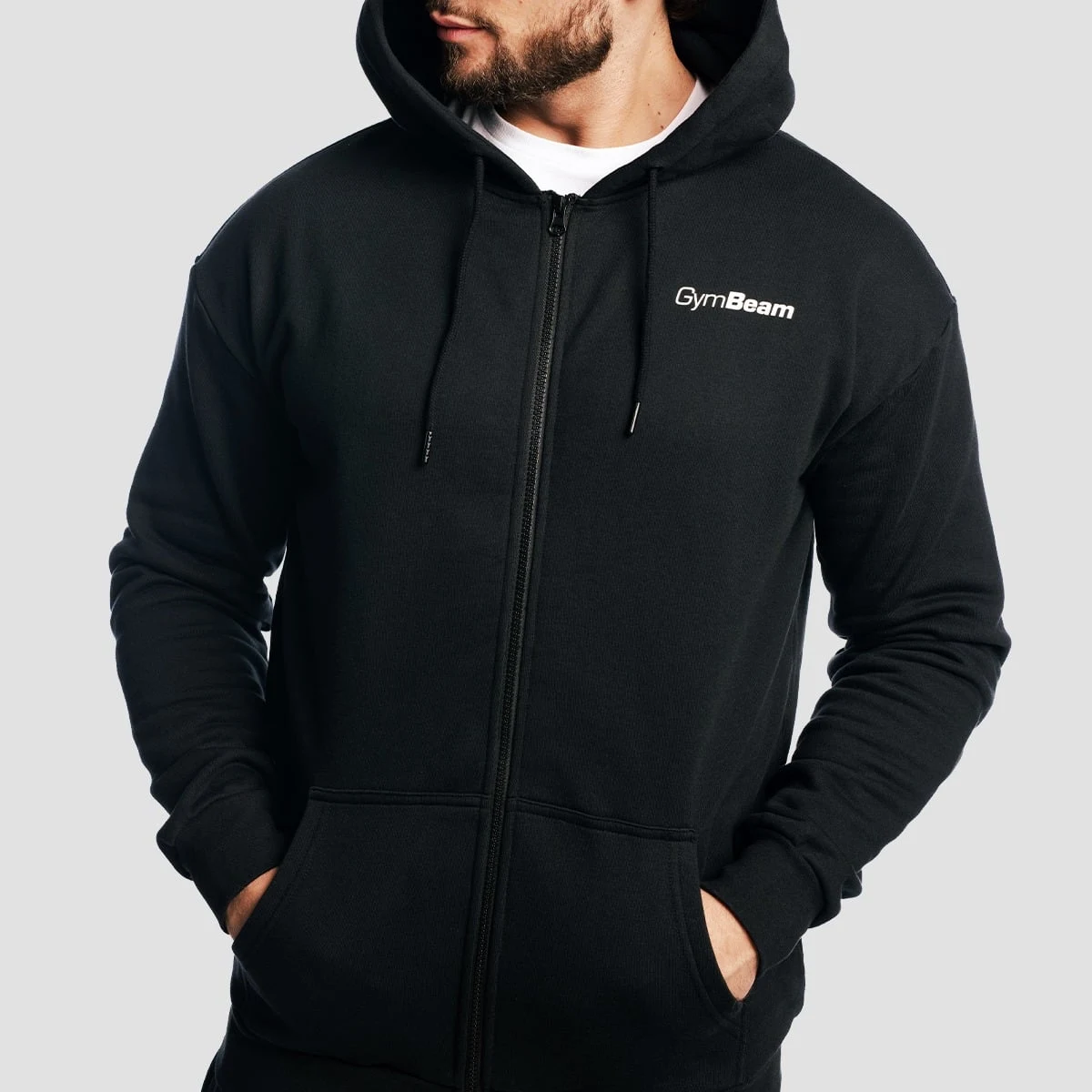 GymBeam Mikina se zipem Zone Black - Velikost: S | Barva: Čierna | Hmotnost: 0,74 kg | Balení: 24 · záber 4