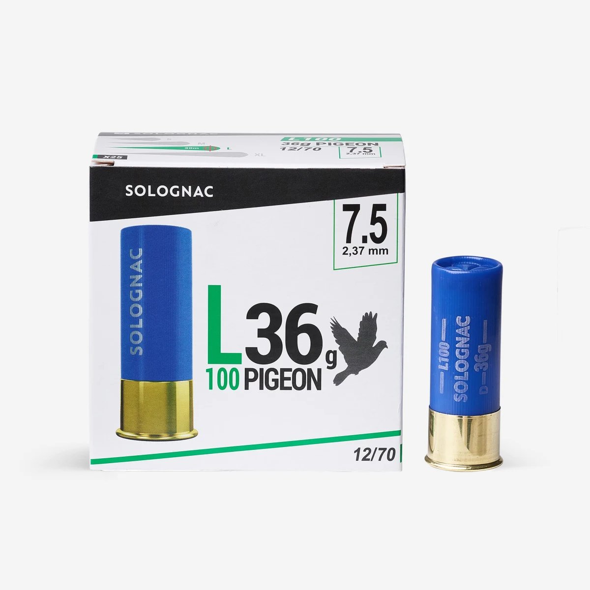 SOLOGNAC Náboje L100 36 g kaliber 12/70 brok č. 7,5 25 ks N° 7,5 · záber 1