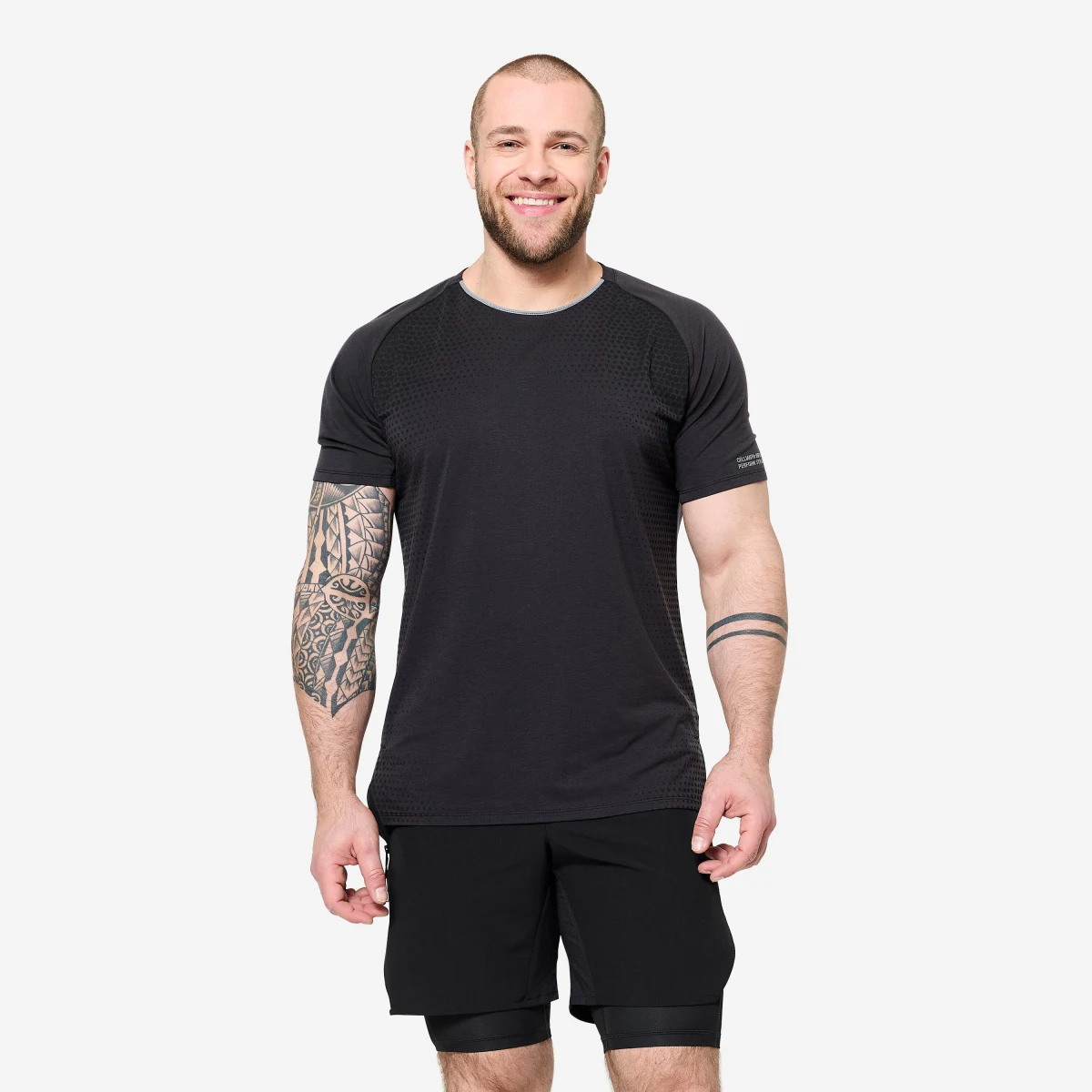 DOMYOS Pánske tričko na crossfit Performance čierno-sivé L · záber 1