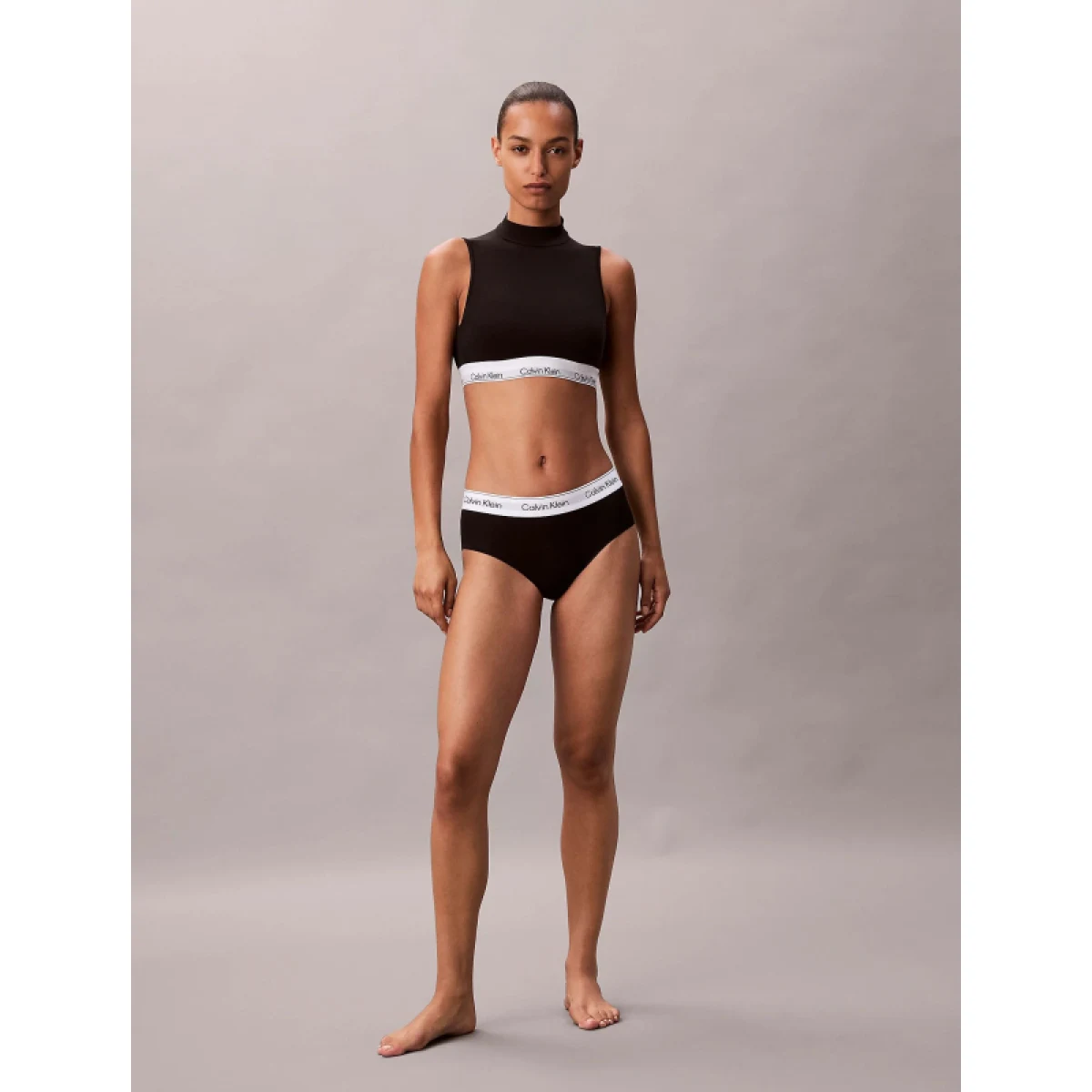 Dámsky top s podprsenkou CALVIN KLEIN Lightly Lined Mockneck Bralette Icon Cotton Modal black · záber 10