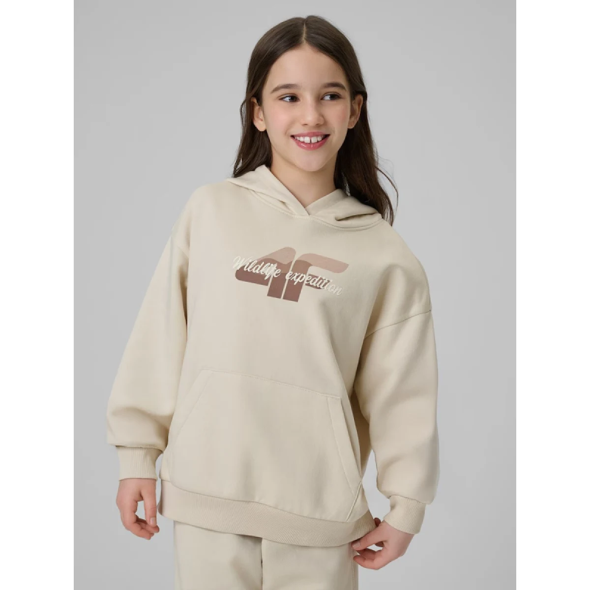 Dievčenská mikina s kapucňou 4F JUNIOR SWEATSHIRT F2270-83S-BEIGE · záber 2