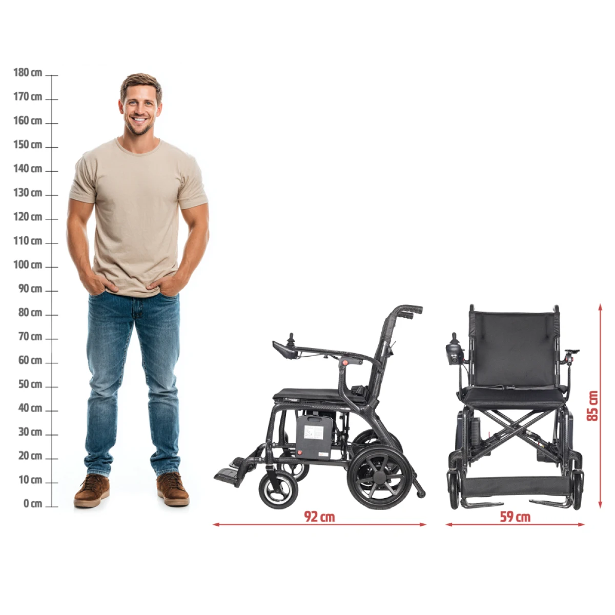 Skladací elektrický karbónový invalidný vozík inSPORTline Feally • 16,2 kg • do 120kg • až 25km dojazd · záber 5