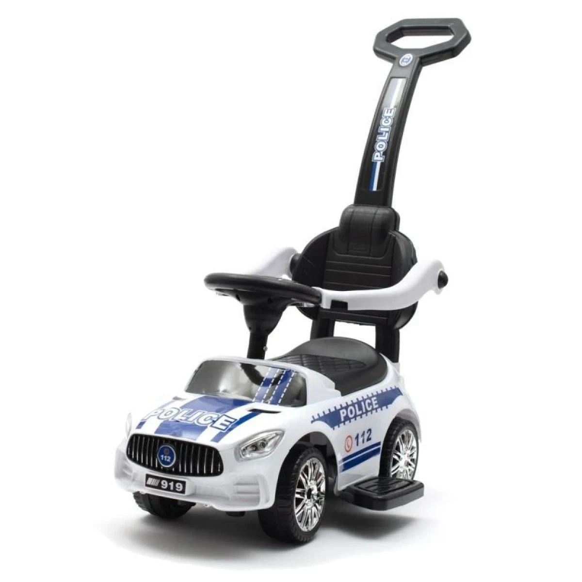BABY MIX Dětské odrážedlo se zvukem a vodící tyčí POLICE bílé POUZE Bílá (VÝPRODEJ) · záber 1