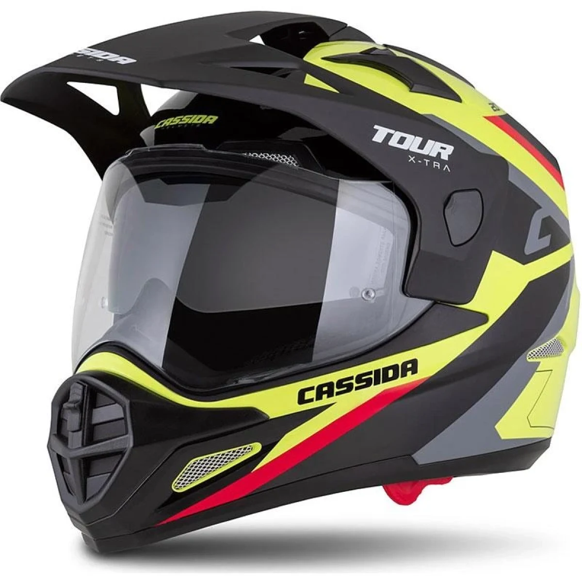 Cassida Enduro přilba Tour 2.0 X-tra fluo žluto-černo-červeno-šedá s černým matným kšiltem - Barva: čierna · záber 1