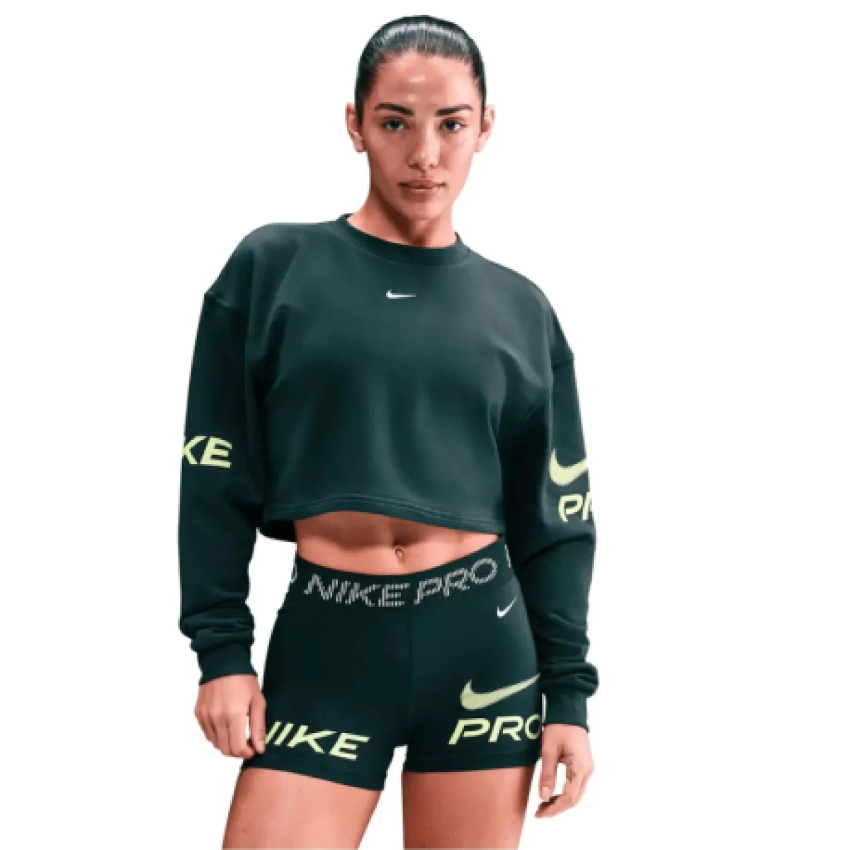 Dámska mikina NIKE PRO W NP DF FLC CREW TT GRX SEAWEED LT LEMON TWIST WHITE · záber 1