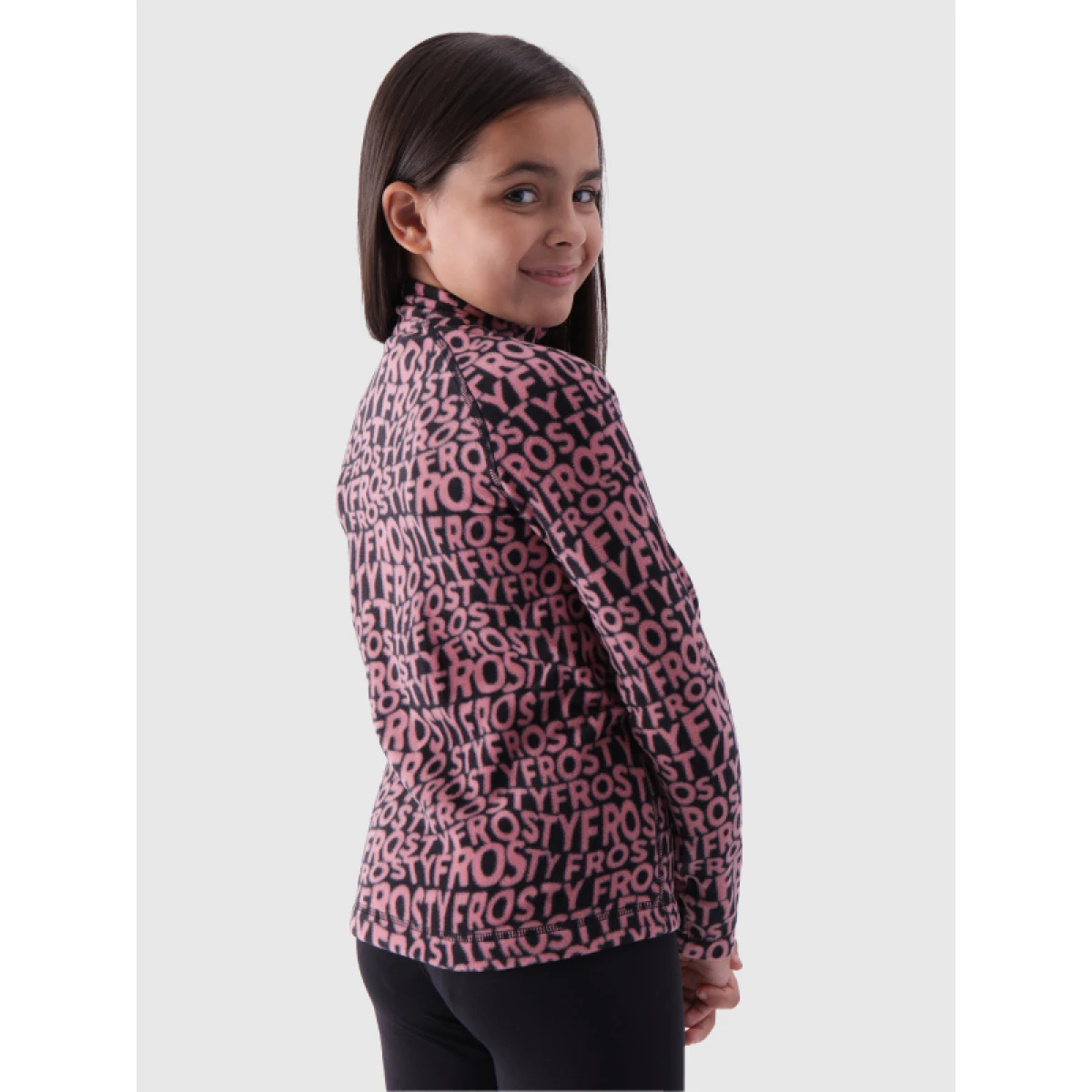 Dívčí lyžařská fleece mikina 4F JUNIOR FLEECE UNDERWEAR-JWAW24UFLEF051-64A-SALMON CORAL ALLOVER · záber 4
