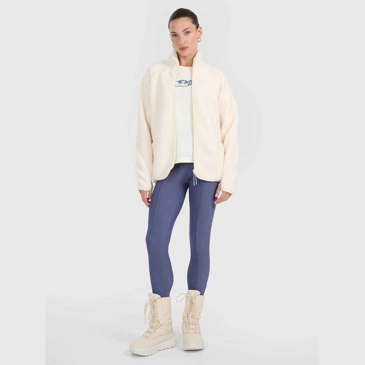 Dámský sherpa fleece s límcem oversize - bílý · záber 2
