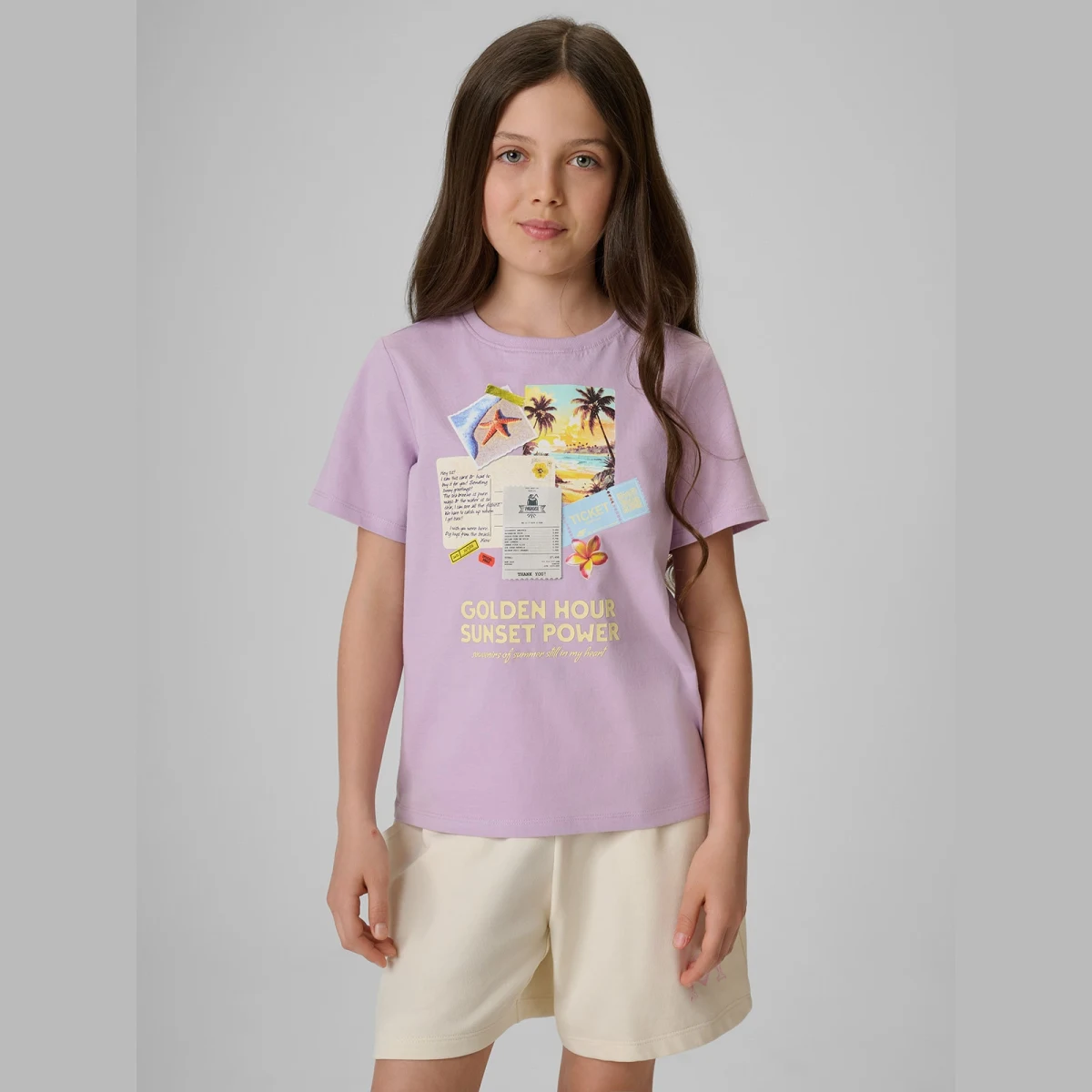 T-shirt regular s potiskem dívčí - fialové · záber 1