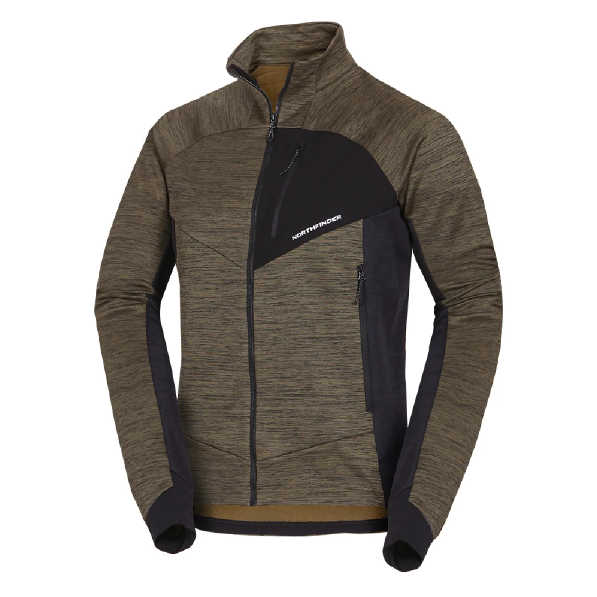 Férfi bélelt túrázó pulóver cipzárral NORTHFINDER JULISTE-550blackdarkgreen · záber 3