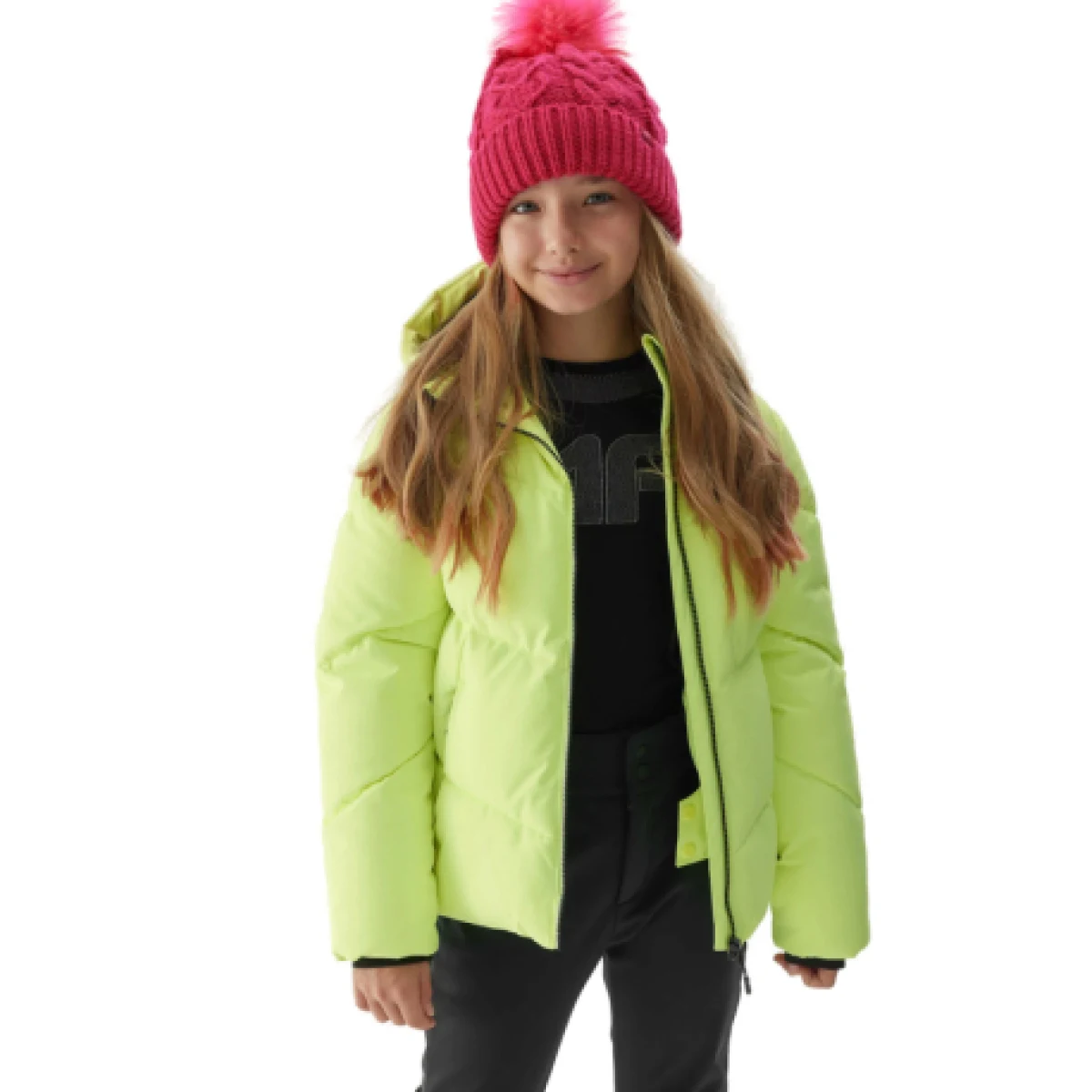 Dívčí lyžařská bunda 4F JUNIOR TECHNICAL JACKET-JAW23TTJAF293-72N-LEMON NEON · záber 1