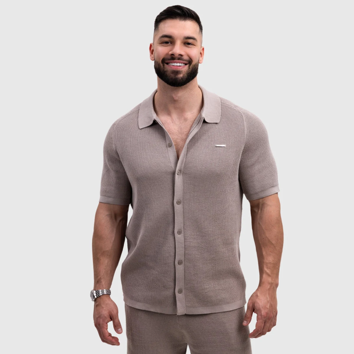 Pánska pletená súprava Iron Aesthetics Vibe, béžová · záber 2