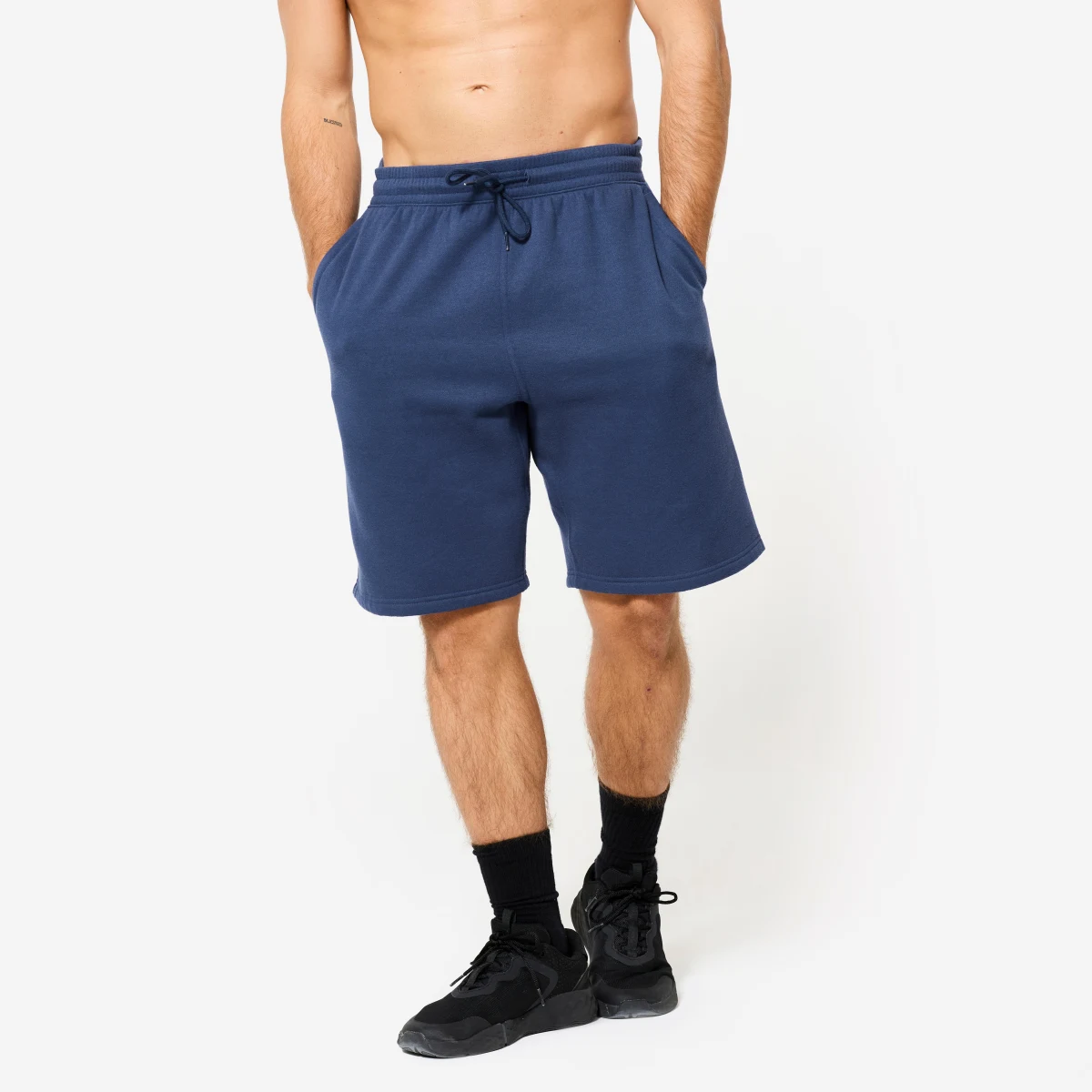 DOMYOS Pánske šortky s vreckami na fitness, molton, tmavomodré 2XL · záber 1