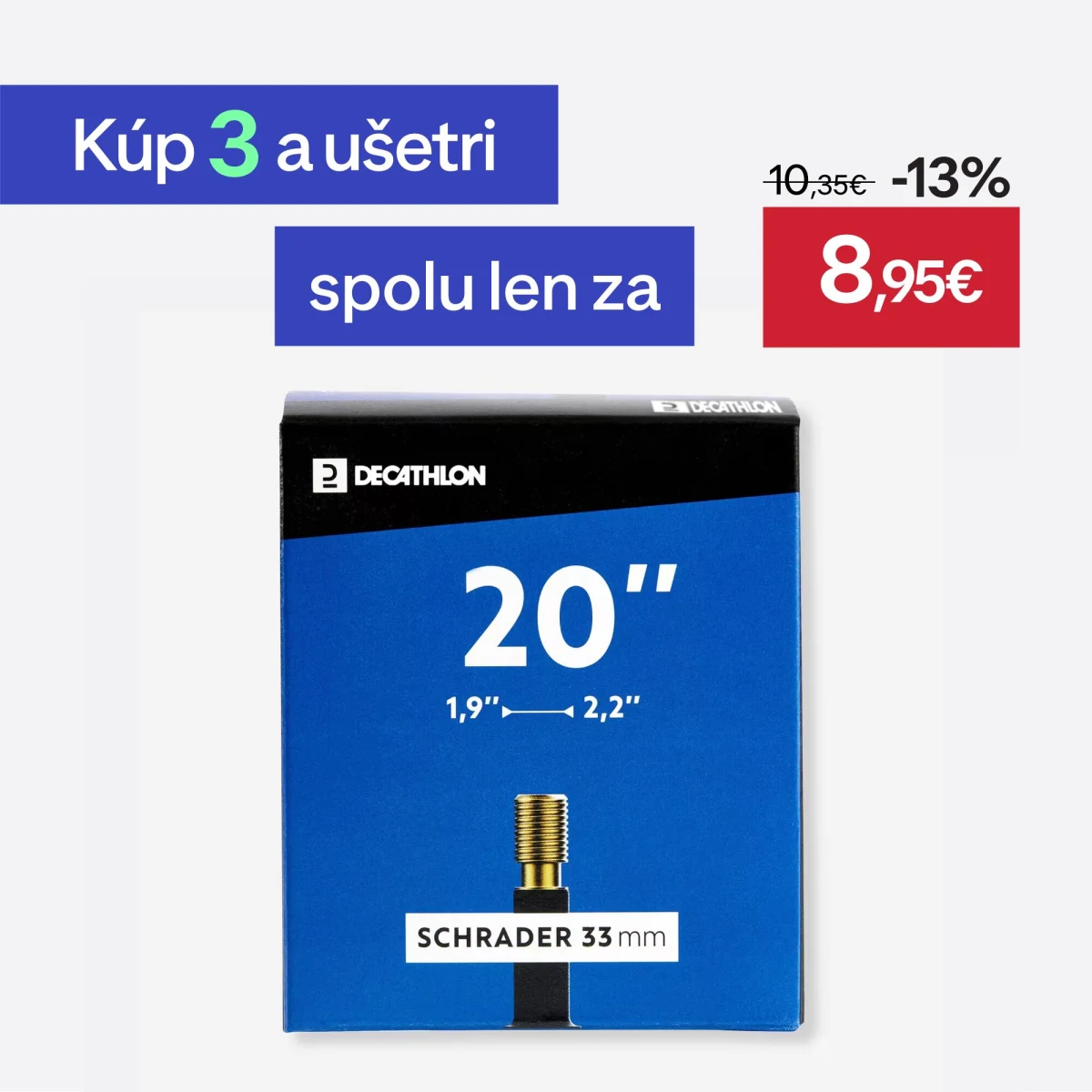 DECATHLON 20'' duša s profilom od 1,90 do 2,20 s ventilom Schrader bez · záber 1