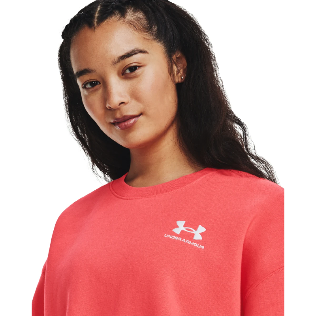 Dámská zateplená mikina UNDER ARMOUR Essential Fleece OS Crew-RED · záber 3