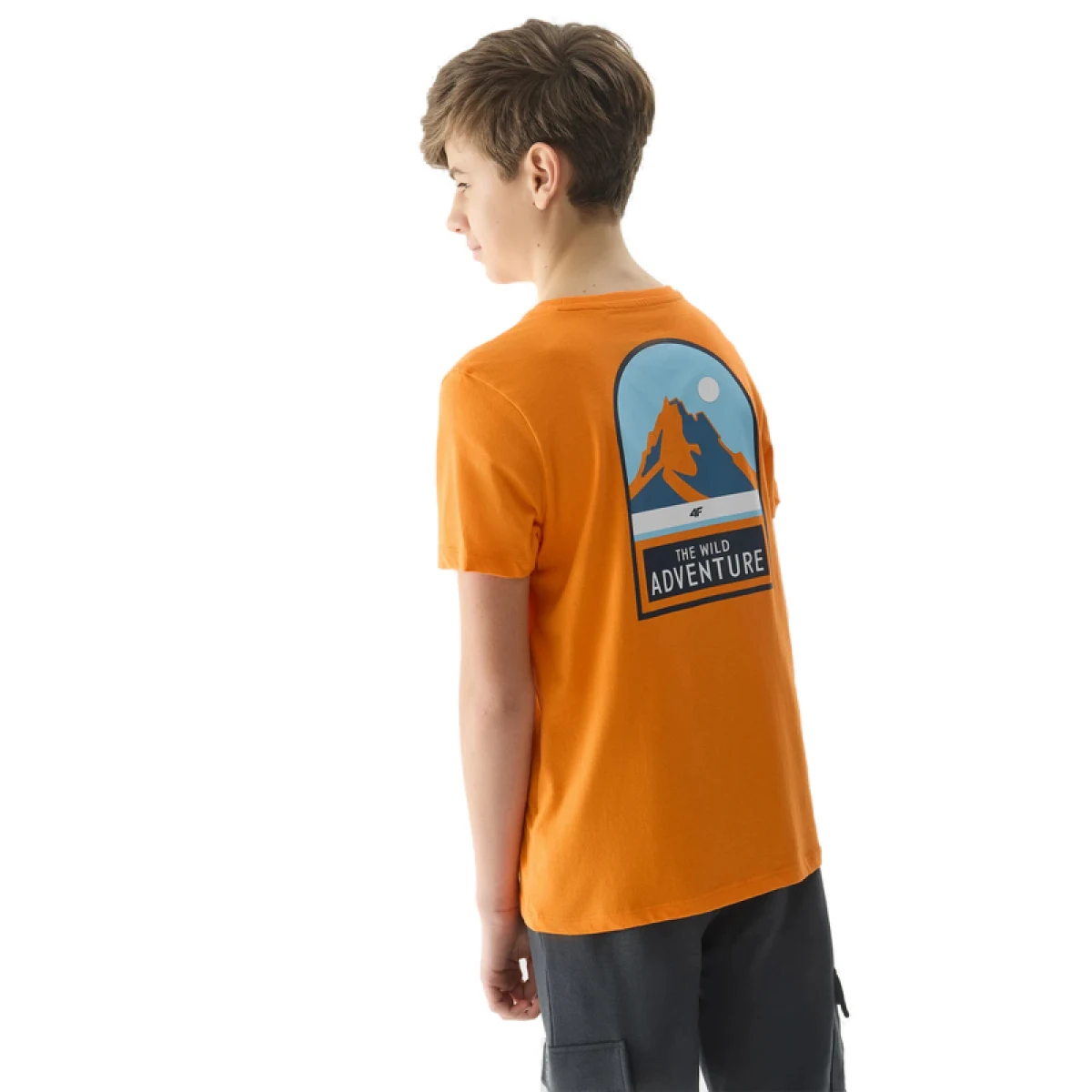 Chlapčenské turistické tričko s krátkym rukávom 4F JUNIOR TSHIRT-4FJWSS24TTSHM1131-70S-ORANGE · záber 2
